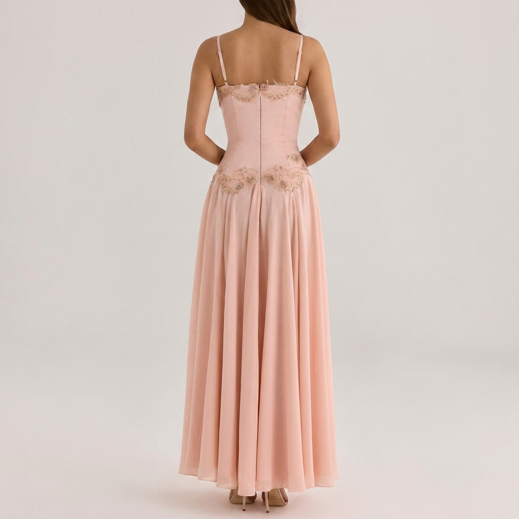 Blush Embroidered Corset Gown