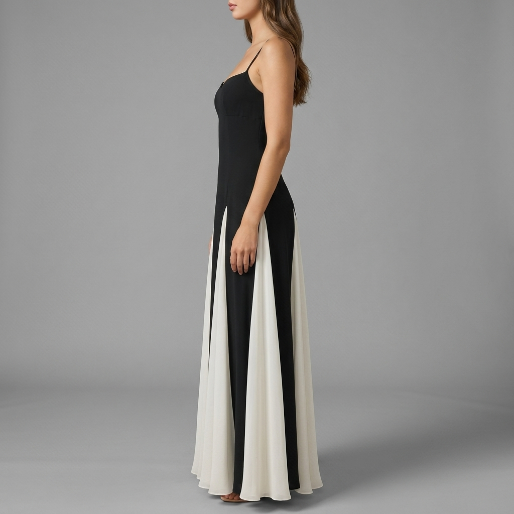 Black & White Colorblock Sweetheart Gown