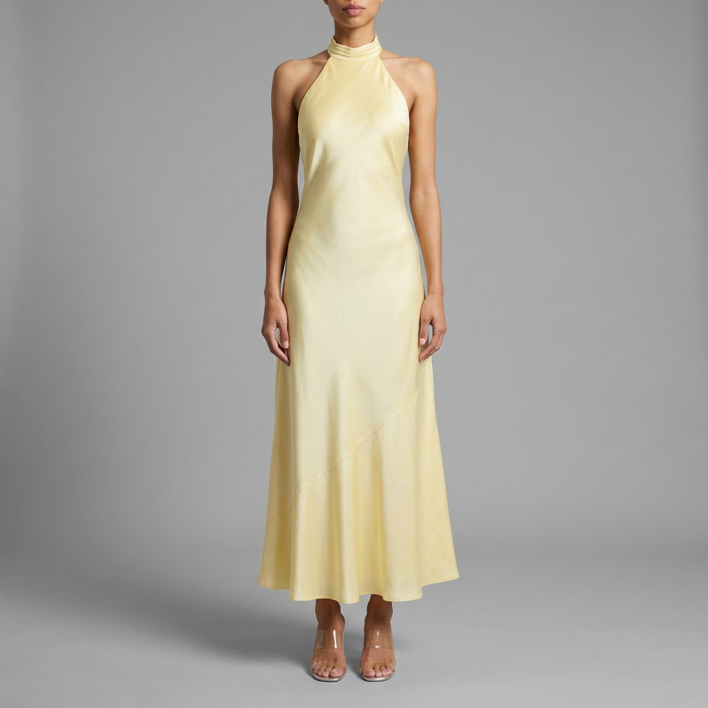 Butter Satin Halter Midi Dress