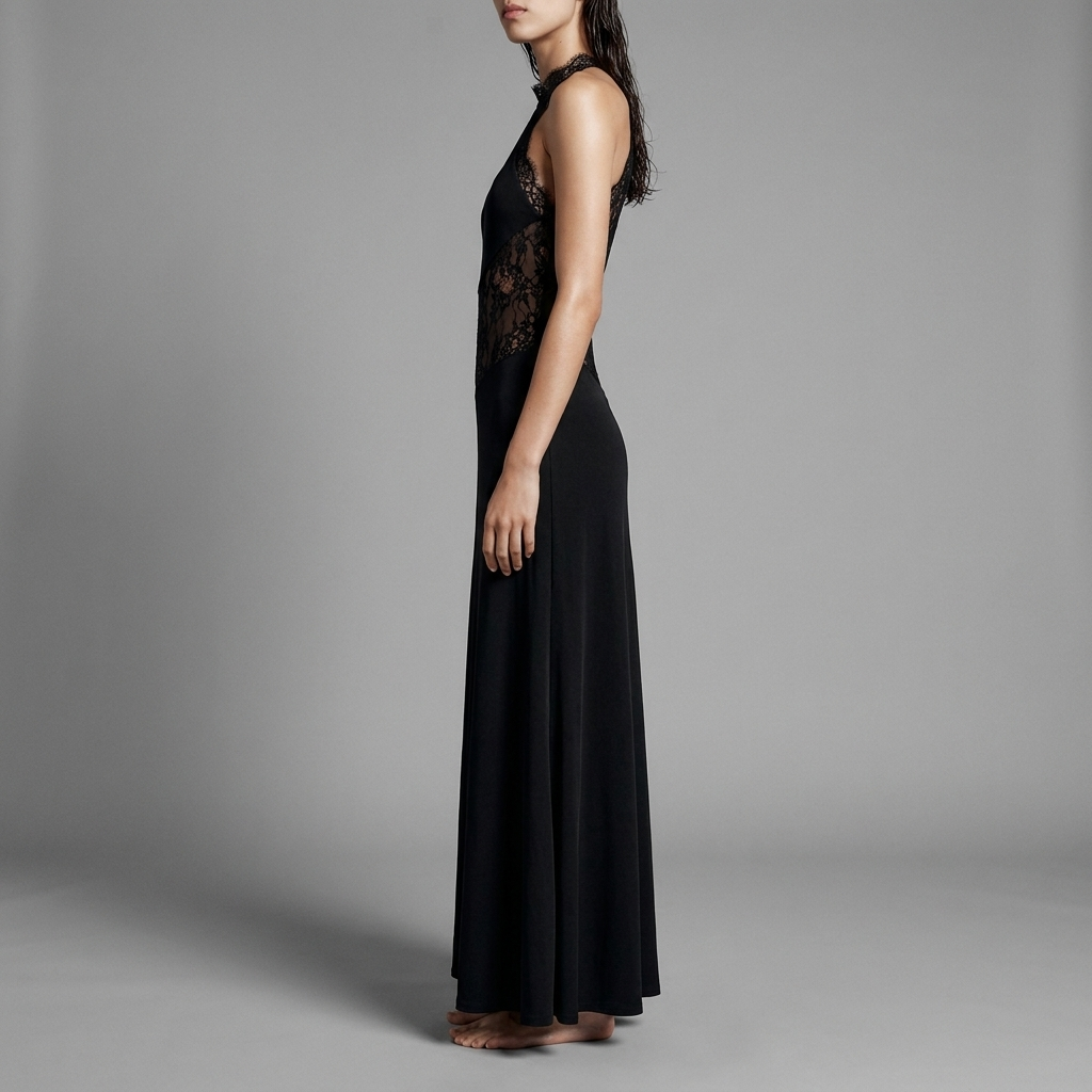 Black Lace Halter Maxi Gown