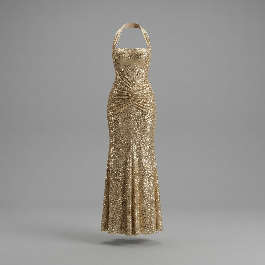 Gold Sequin Halter Mermaid Gown