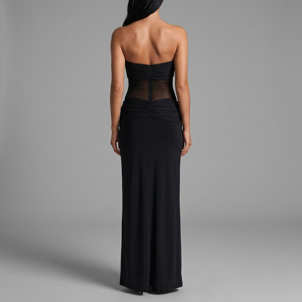 Black Mesh Cutout Twist Maxi Dress