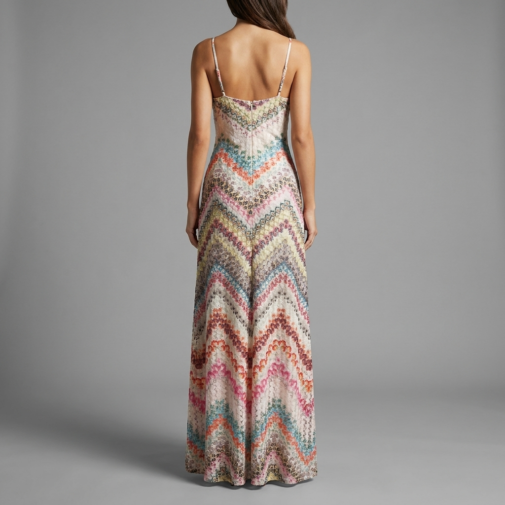 Multicolor Chevron Lace Maxi Dress