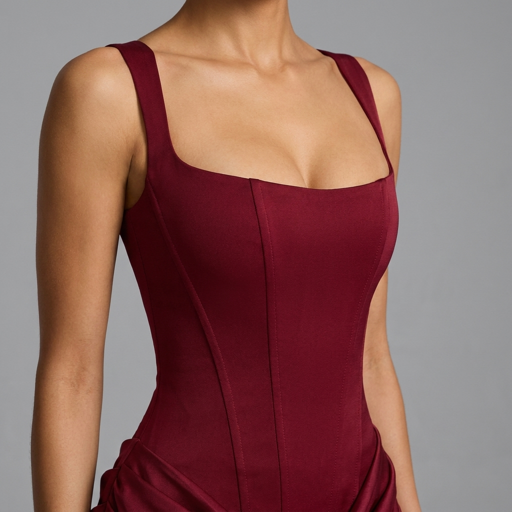 Burgundy Corset Draped Maxi Dress