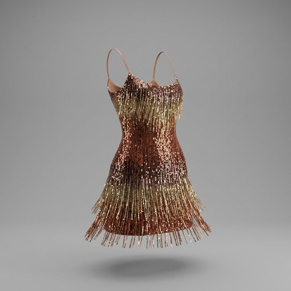 Bronze Ombre Sequin Fringe Mini Dress