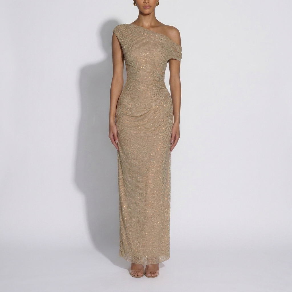 Gold Sequin Draped Dress