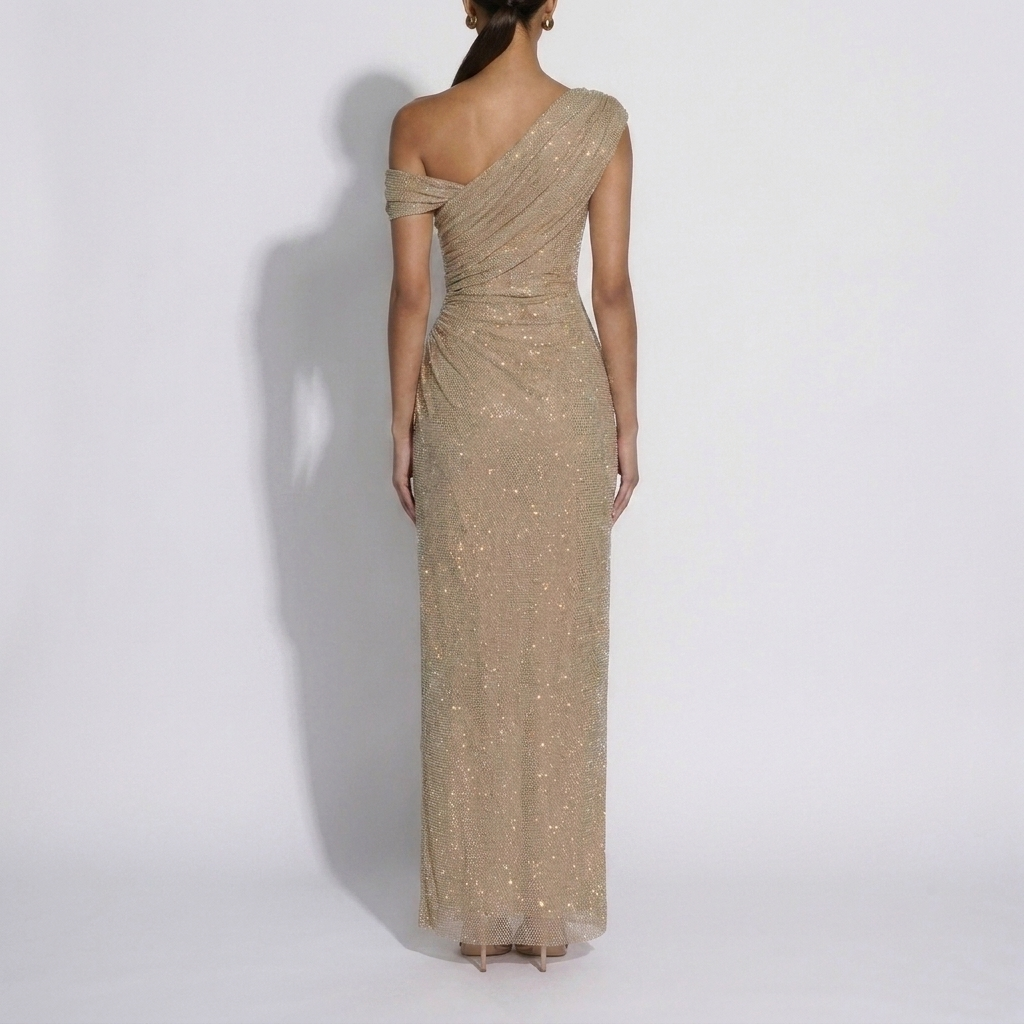 Gold Sequin Draped Dress