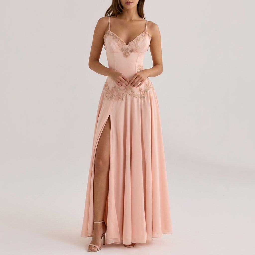 Blush Embroidered Corset Gown