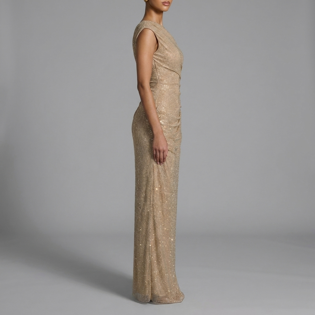 Gold Sequin Draped Dress