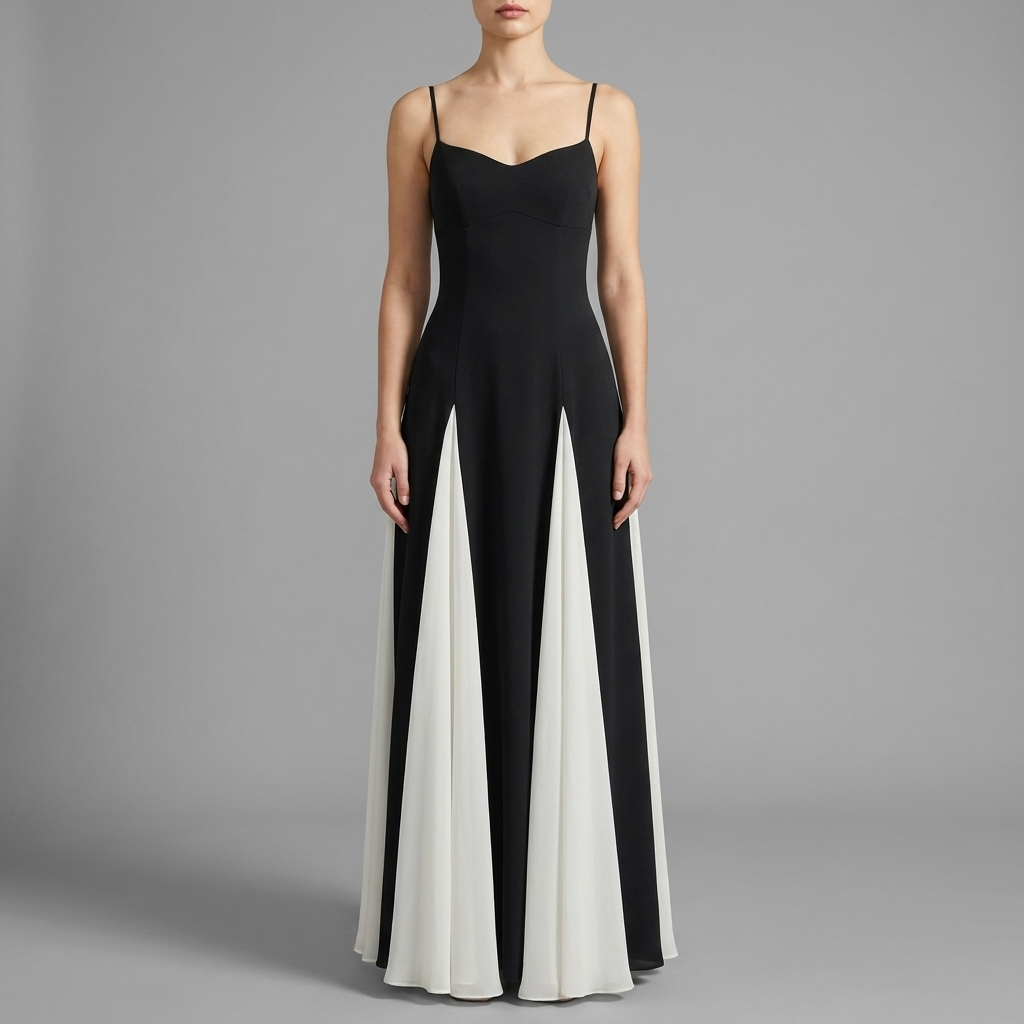 Black & White Colorblock Sweetheart Gown