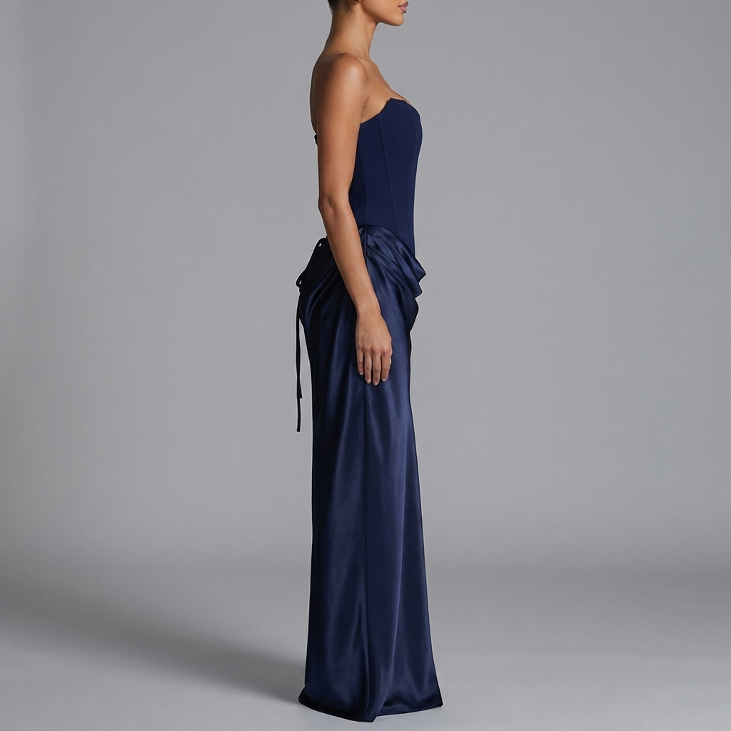 Navy Satin Corset Maxi Dress