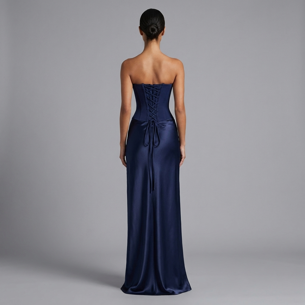 Navy Satin Corset Maxi Dress