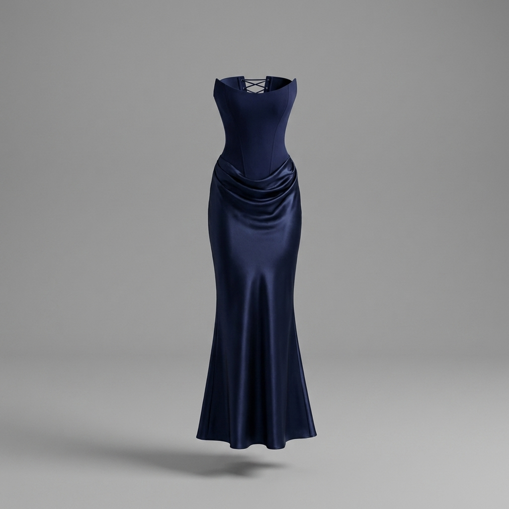 Navy Satin Corset Maxi Dress