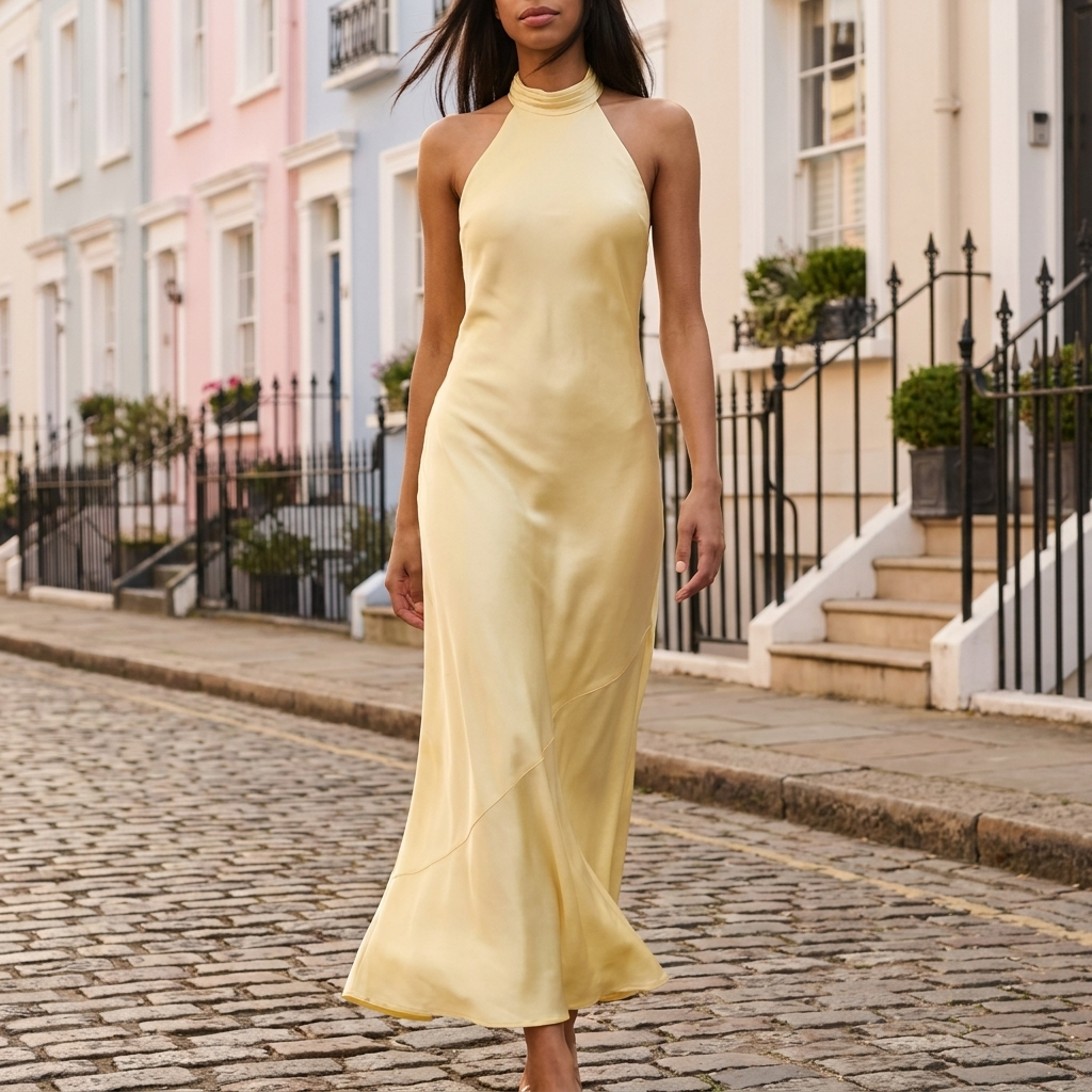 Butter Satin Halter Midi Dress