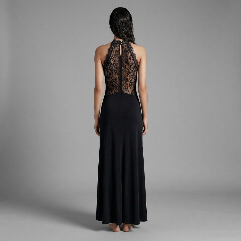 Black Lace Halter Maxi Gown