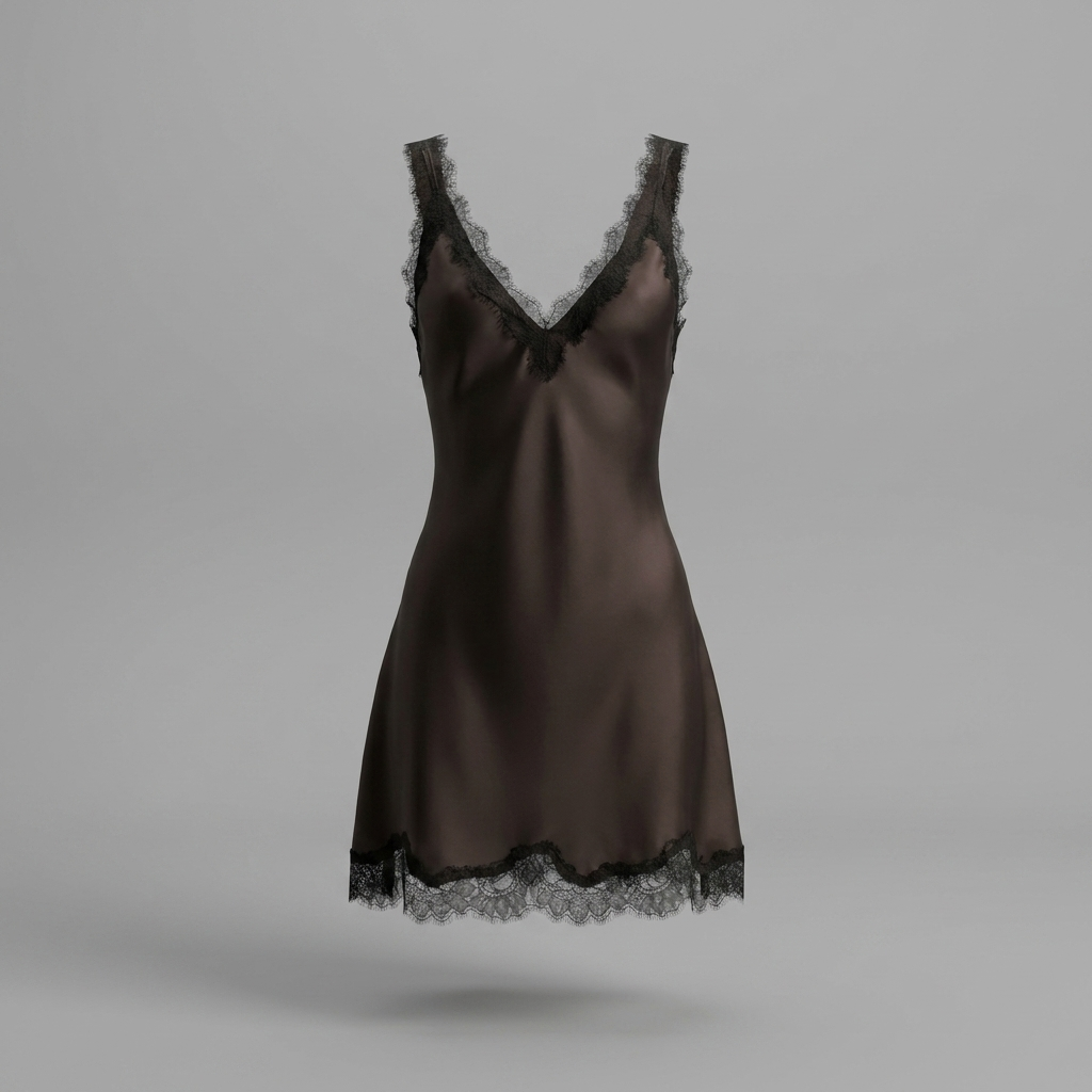 Chocolate Satin Lace Trim Slip Dress