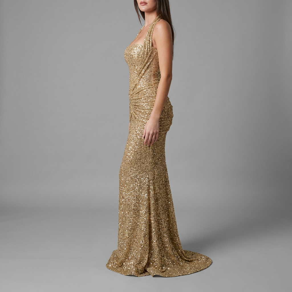 Gold Sequin Halter Mermaid Gown