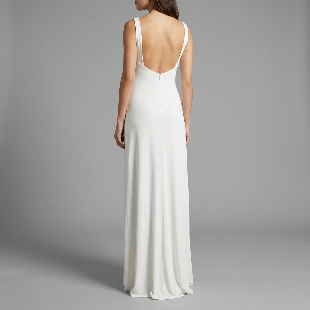 White Draped Side Ruched Maxi Dress