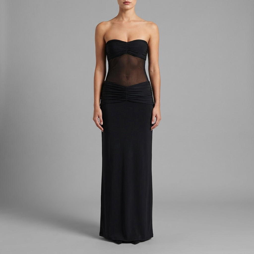 Black Mesh Cutout Twist Maxi Dress