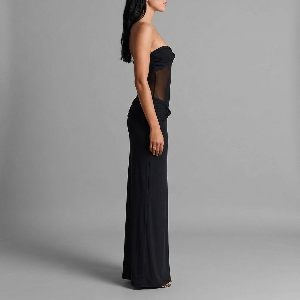 Black Mesh Cutout Twist Maxi Dress