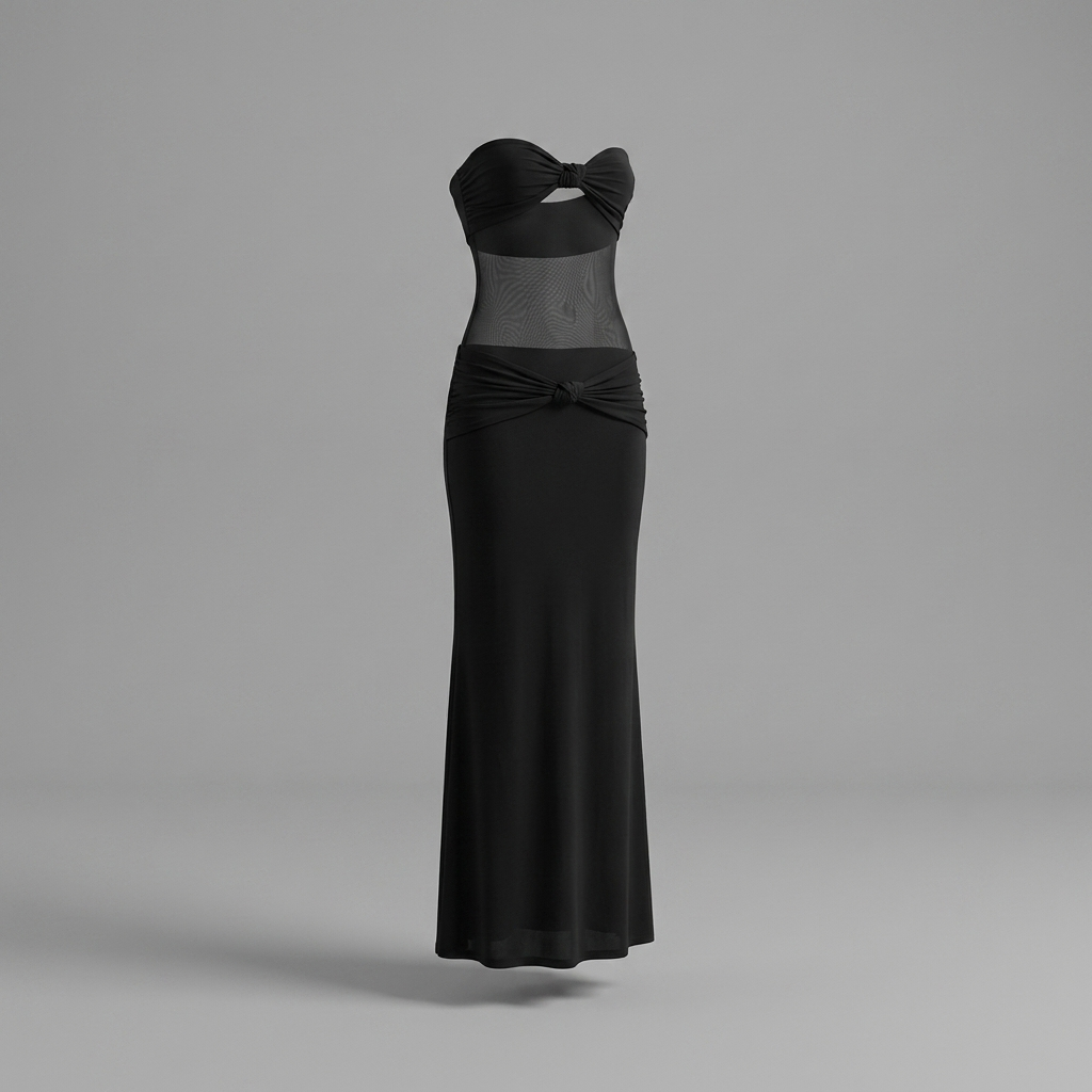 Black Mesh Cutout Twist Maxi Dress