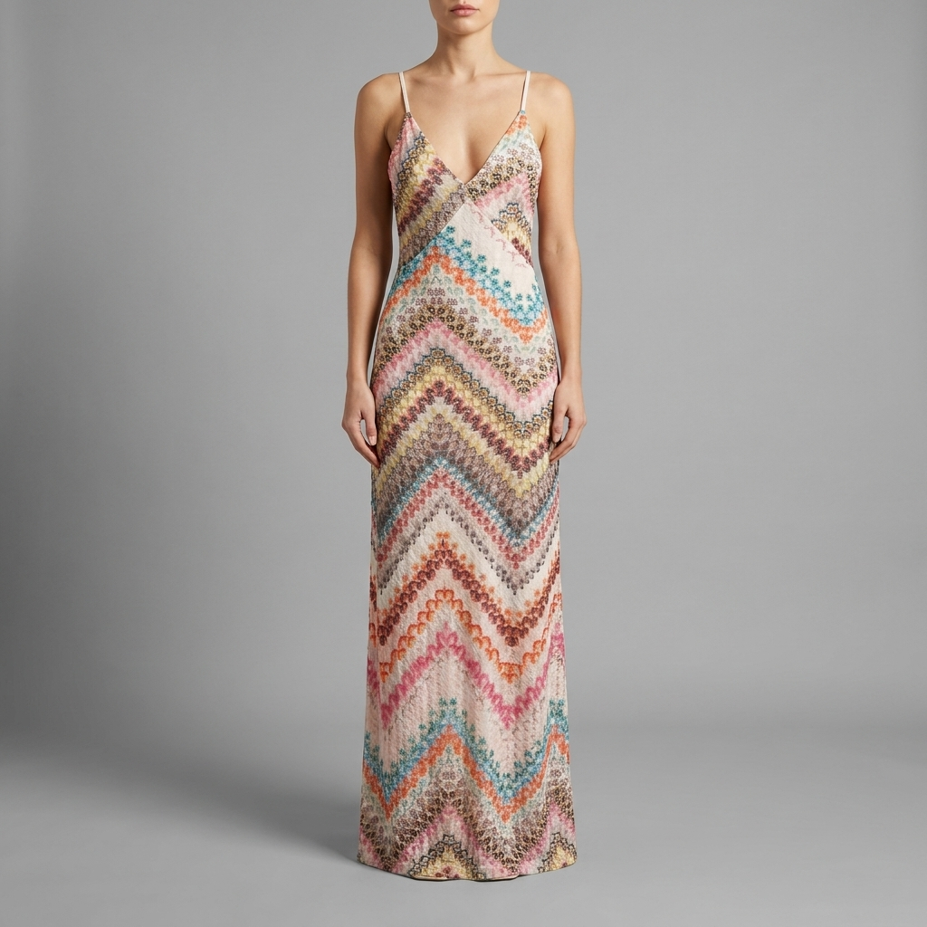 Multicolor Chevron Lace Maxi Dress