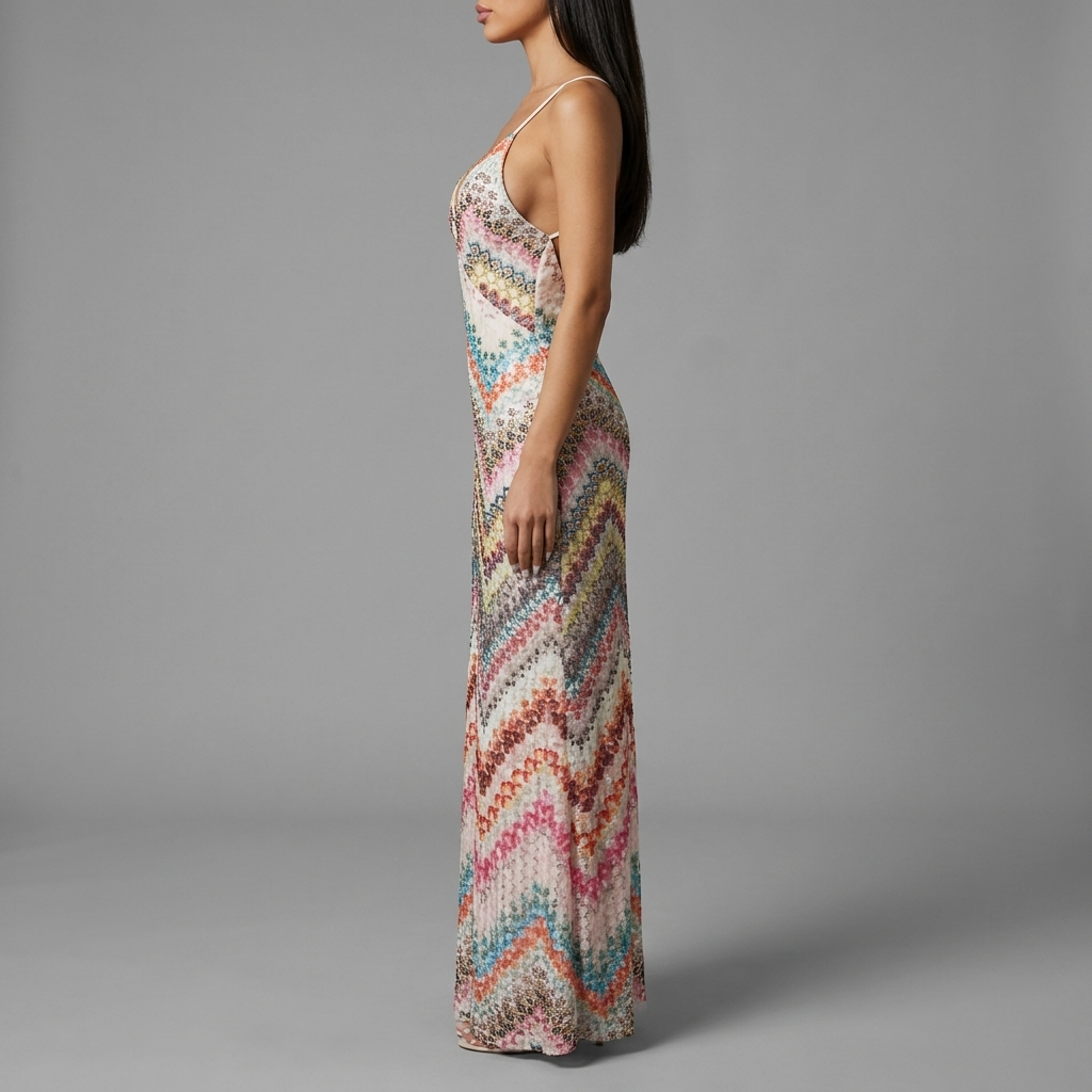 Multicolor Chevron Lace Maxi Dress