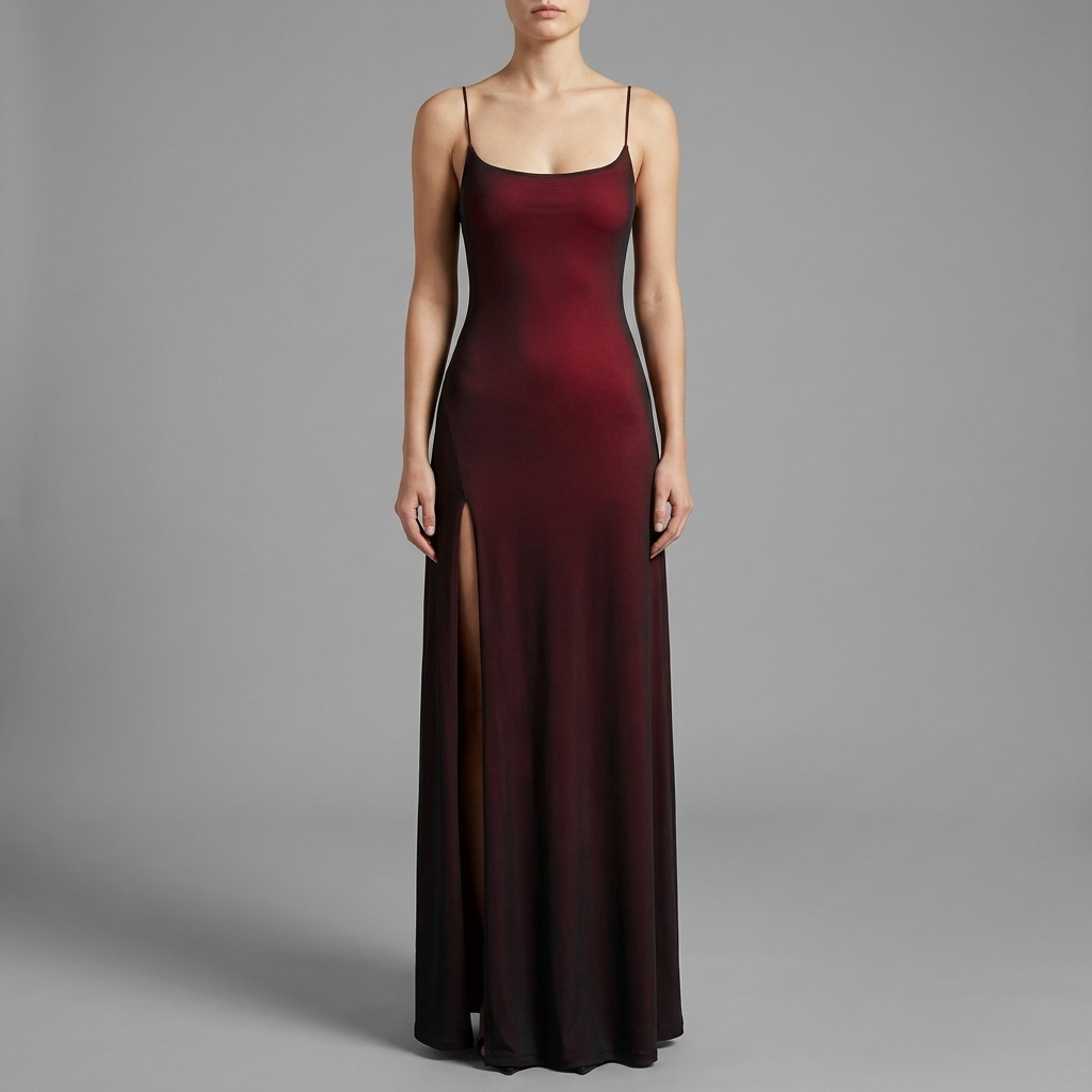 Burgundy Ombre Spaghetti Strap Maxi Dress