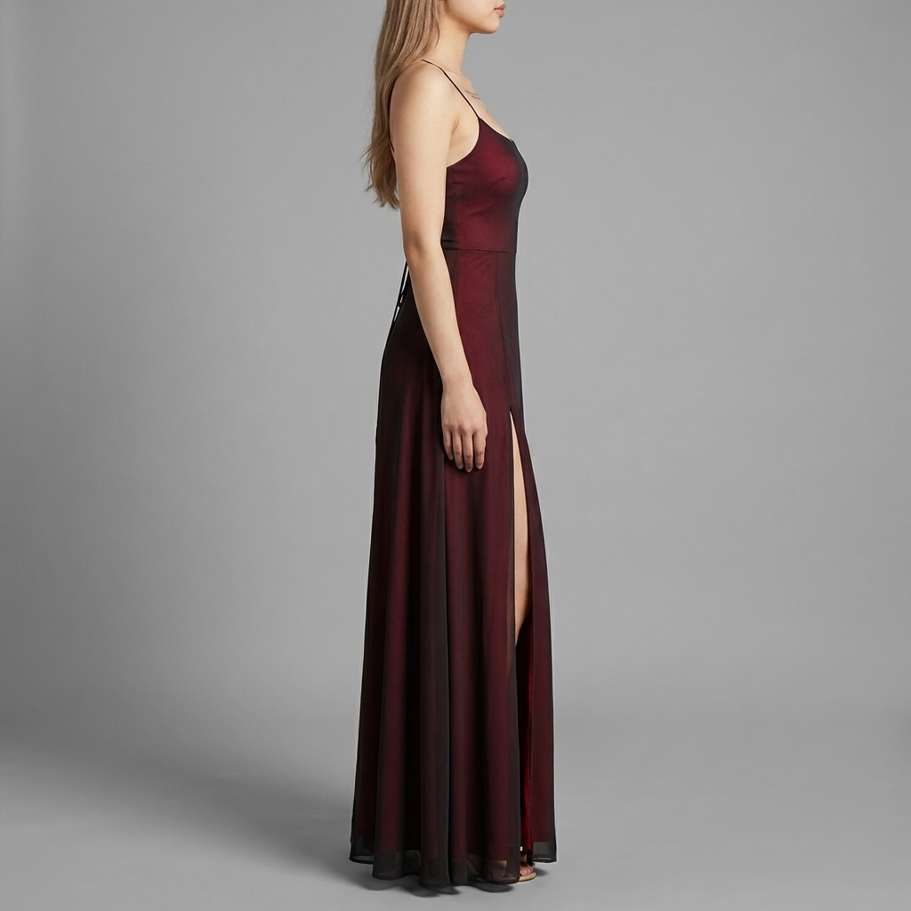 Burgundy Ombre Spaghetti Strap Maxi Dress