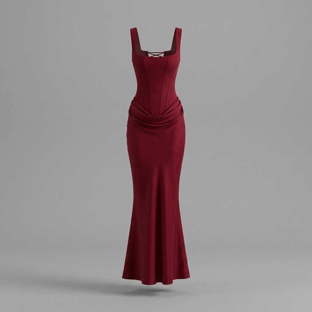 Burgundy Corset Draped Maxi Dress