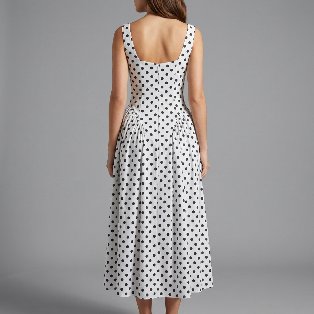 White Polka Dot V-Neck Midi Dress