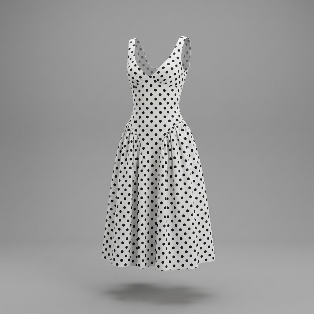 White Polka Dot V-Neck Midi Dress